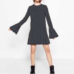 NWOT Zara Black Bell Sleeve Drop Waist Dress